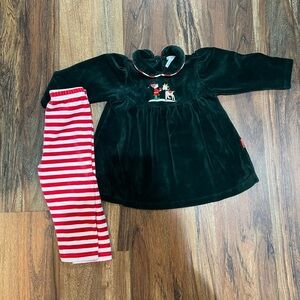 Le Top Green Velvet Baby Outfit Vintage Christmas Two Piece Set EUC 18 months